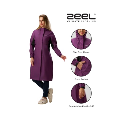 Image of ZEEL Ladies High Neck Raincoat | Waterproof Long Raincoat with Belt, Zeel Diva ZKL01 Parent