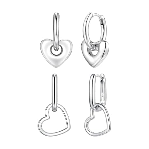 Fcebsty 925 Sterling Silver Heart Drop Earrings Hoop for Women U Dangle Hoop Earrings Link Drop Earrings Jewelry for Gift Cover