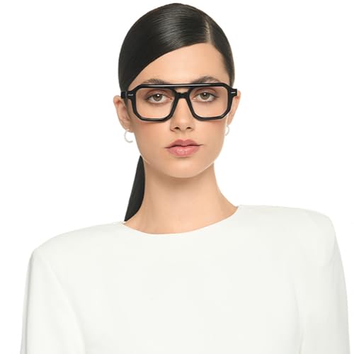 Image of Lenskart Studio | KJO Collection | Black Full Rim Hexagonal Zero Power Bluecut & Antiglare Computer Eyeglasses For Eye Protection And Strain | Men & Women | Large | LK E17045