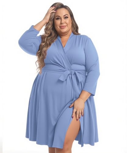 Image of SUFEINI Maternity Robe and Matching Swaddle Blanket Set, Plus Size Women Postpartum Robes Sleepwear New Mommy Gift