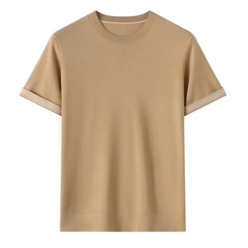 Men’S Slim Fit Lyocell Knitted Pullover Sweater Short Sleeve Round Neck Casual Stripe Edge Top Tee2