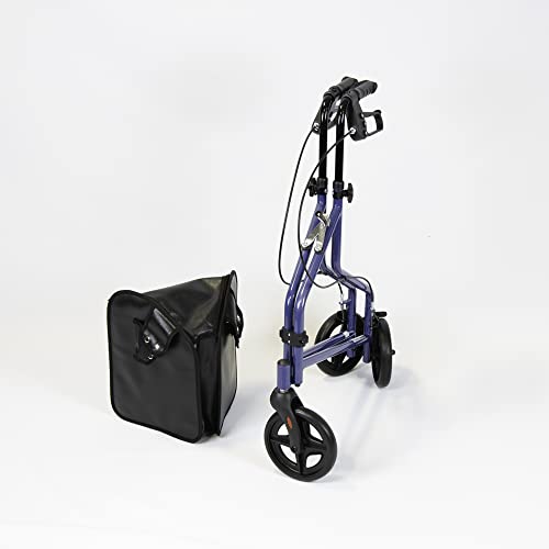 NRS Healthcare 3 Wheel Steel Rollator Wheeled Walking Aid with Bag & Lockable Brakes, Folding & Height Adjustable – Blue - 9