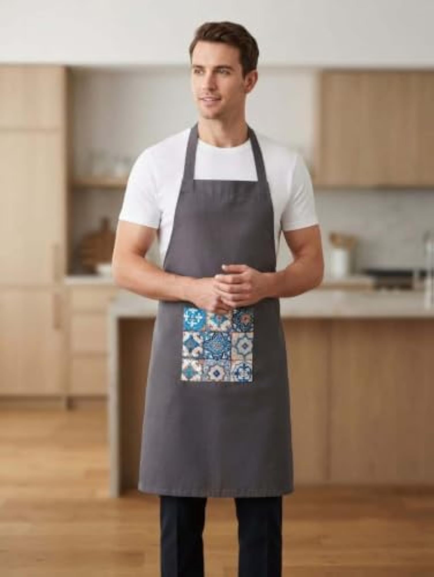Cotton Waterproof Kitchen Apron with Pocket, Pack OF 2, Dark Grey