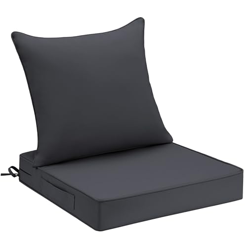 Image of UNIKOME 24 inchx24 inchx4 inch Outdoor Chair Cushions Set - Waterproof Patio Cushions for Outdoor Furniture with Removable Cover, Ties & Handle, Deep Seat Patio Cushions for Sofa Couch - Dark Grey