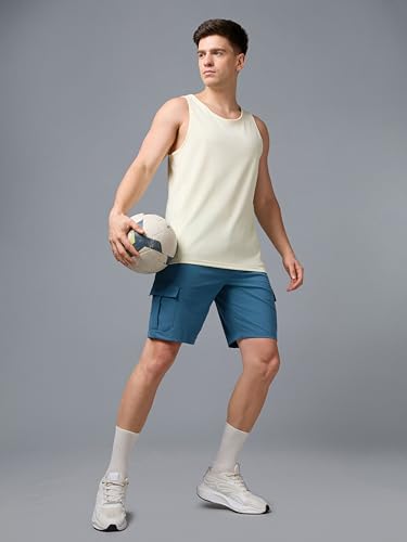 Image of TECHNOSPORT Men's Solid Slim Fit Sports Shorts TS Flexi Quick Dry Polyester Drawstring with Pockets UPF50+ for Gym Running Workout Anti Odour