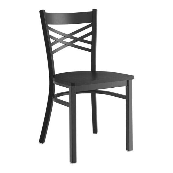 for Black Cross Back Metal Restaurant Chair with Black Wood Seat (set 2)