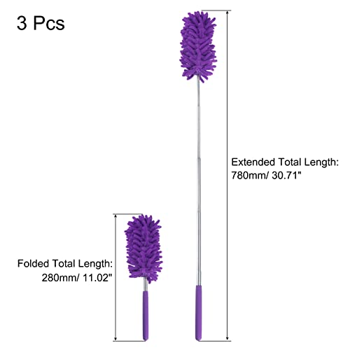 Image of MECCANIXITY Chenille Cleaning Duster, 11 to 31 Inch Washable Extendable Brush for Window, Furniture, Ceiling Fan, Purple Pack of 3