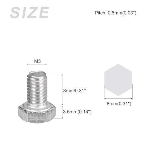 Image of METALLIXITY Hex Bolts (M5-0.8x8mm) 30Pcs, 304 Stainless Steel Coarse Fully Threaded Hex Head Screw Bolt Machine Screws - for Furniture Repair, Silver