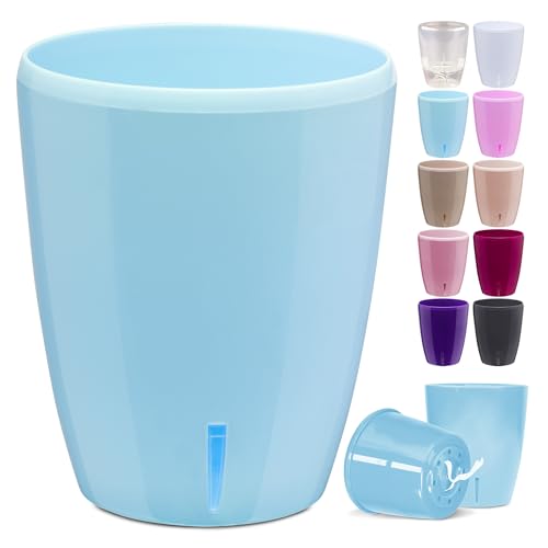 Happy Plants Orchideentopf D 15 cm Blumenkübel mit integriertem Wasserstandsanzeiger, selbstbewässernder Blumentopf mit Docht, Selbstbewässerungssystem für Orchideen - Blau, 2 Liter