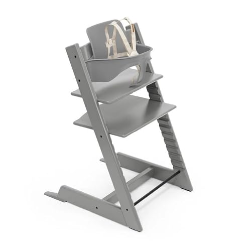 Image of Stokke Tripp Trapp High Chair 2, Storm Grey - Includes Chair + Baby Set with Removable Harness for Children 6-36 Months - Adjustable, Ergonomic & Easy to Clean