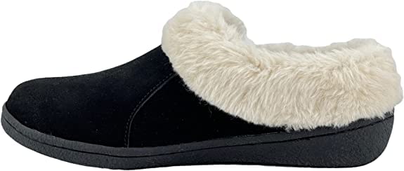 Clarks Womens Suede Leather Slipper with Gore and Bungee JMH2213 - Warm Plush Faux Fur Lining - Indoor Outdoor House Slippers for Women (Black Premium Suede, 8)2