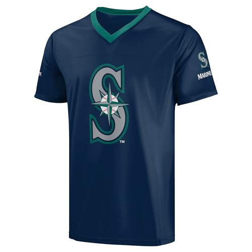 Image of FOCO MLB Men's Officially Licensed Primary Logo Wordmark Ballpark Team Color Baseball Performance V-Neck Top