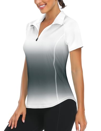 LURANEE Womens Collared Golf Shirt,Golf Shirt Collared V-Neck Casual Work Tennis Tops UPF50+ Collared Polo Shirts for Women Ombre Grey XXL