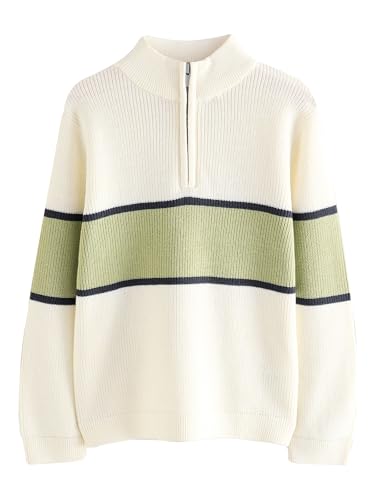 NEXT Ragazzo Maglia Lavorata a Blocchi di Colore con Zip | Bambino, Standard, Lavabile in lavatrice