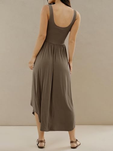 Image of Langwyqu Womens 2026 Summer Sleeveless Tank Dress Empire Waist Asymmetrical Flowy Casual Maxi Dresses