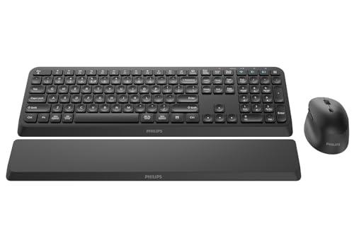 PHILIPS Bluetooth Keyboard and Mouse Combo - Bluetooth 2.4Ghz Wireless Keyboard and Mouse,Ergonomic Design with Palm Rest,3-Device Connectivity, 5 DPI Mouse, Long Battery for Office & Home - SPT6607