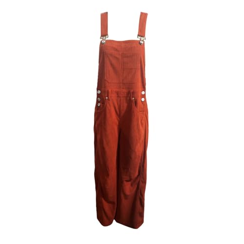 Generisch Peto de mujer de gran tamaño, pantalones de pana holgados, pantalones largos de corte holgado, mono holgado, mono de verano con tirantes ajustables y bolsillos, ropa de trabajo, naranja, M