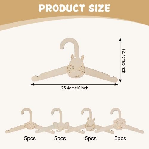 20 Piezas Perchas de Madera para Bebé y Niño, Antideslizantes Perchas de Bebé para Ropa para Infantiles con Forma de Animales, para Ropa, Chalecos, Blusas, Pantalones
