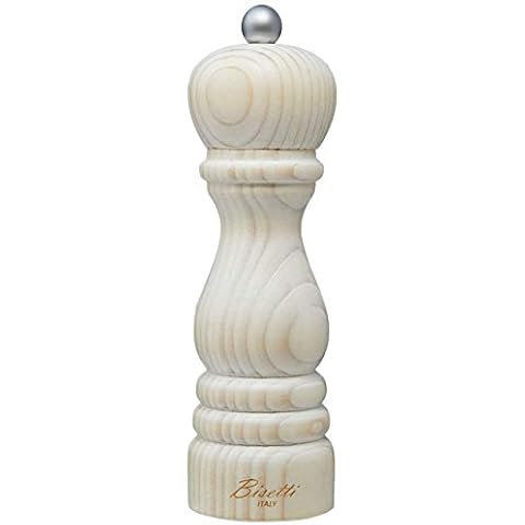Bisetti Vintage 7.5 Inch / 19 cm White Fir Wood Salt Mill With Adjustable Grinder Cover