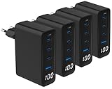 revolt Dual-Ladegerät: 4er-Set 4-Port-USB-Netzteile, Display, 3X USB-C PD 100W, USB-A QC 30W (Typ C-Ladegerät, Mini-Schnellladegerät mit Port)