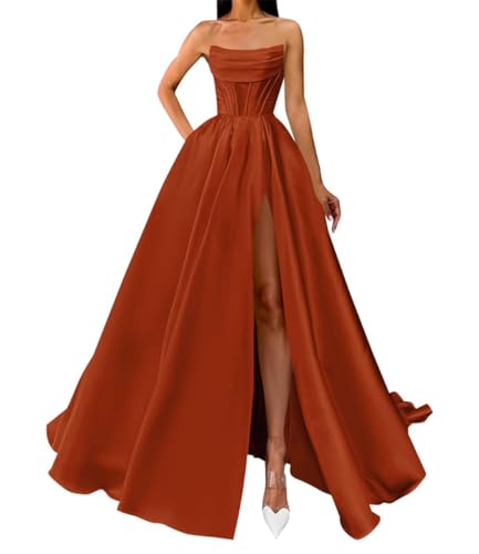 Robe de bal satinée fendue confortable avec poches secrètes intégrées