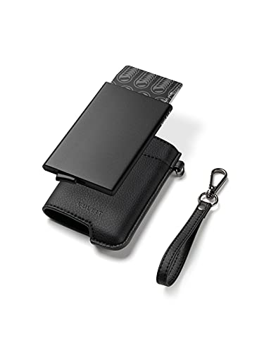 VULKIT Credit Card Holder RFID Blocking Slim Pop Up Aluminum Card Case and Leather Case with Wrist Strap for Women Men