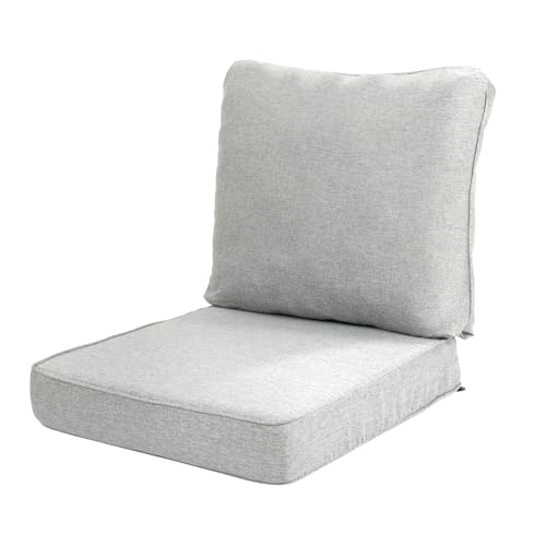Aoodor 24 x 26 Inch Outdoor Seat Cushion Water-Resistant & Fade Resistant Deep Seat and Back Cushion with Removable Cover for Patio Furniture Chair Sofa and Couch Light Gray