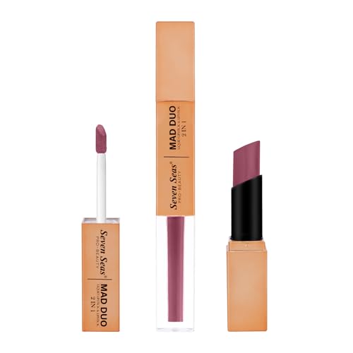 Image of Seven Seas 2in1 Non-Transfer | Smooth Texture | Hydrating | Long Lasting | Water-Proof | Full-Coverage Mad Duo Liquid Lipstick & Lipstick (Castro1, 4ml,3g)