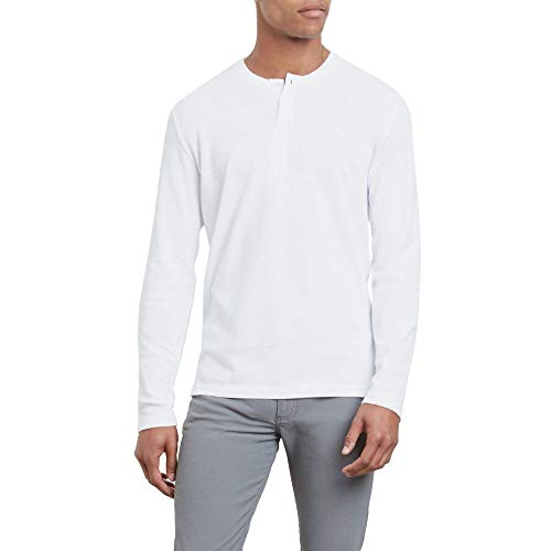 Kenneth Cole Mens Textured Henley Shirt, White, X-Large