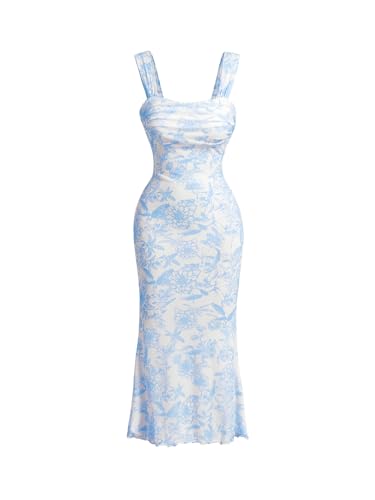 Image of GORGLITTER Women's Floral Summer Wedding Guest Dress Ruched Cocktail Party Bridal Shower Formal Beach Midi Sun Dresses