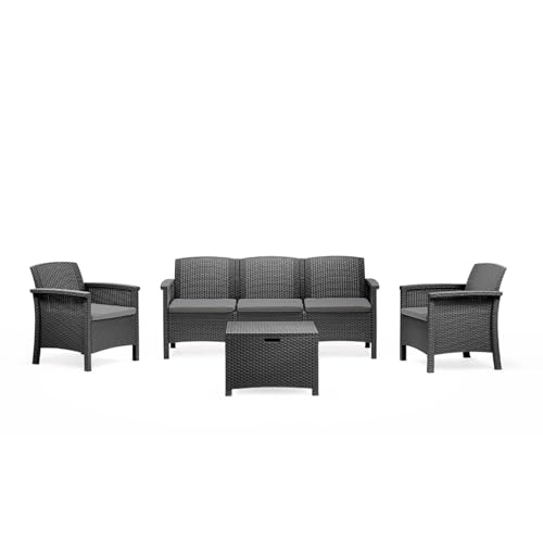 CONCEPT USINE | Salon de Jardin 5 Places MANIZA Gris Anthracite | 172 cm | Effet Résine Tréssée | Grand Salon Extérieur Convivial | Mobilier Jardin...