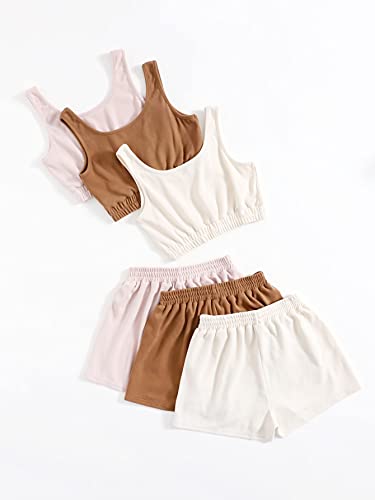 Image of GORGLITTER Women's 6 Pieces Going Out Outfits Cute Crop Tank Top and Shorts Sets Summer Vacation Beach Cruise Clothes