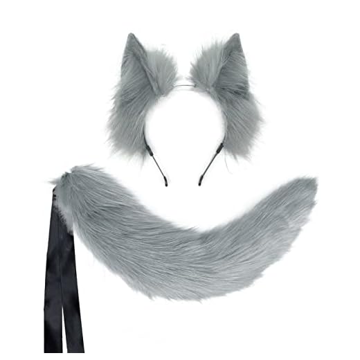 Agymo Oversize Grey Wolf Ears and Tail Set, Furry Ears Headbands,Halloween Christmas Gifts, Wolf Gifts for Women Men Teen Girls