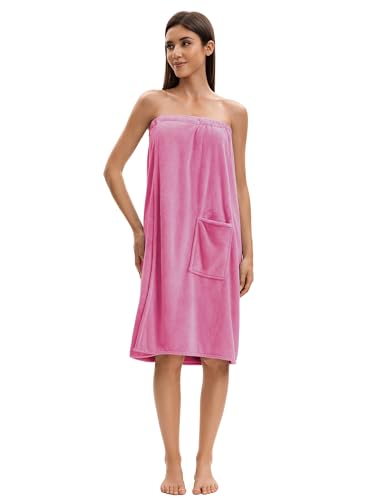 Image of Towel Wrap For Women After Shower,Plush Bath Robe Female,Sauna Spa Wrap Around Towels With Pockets