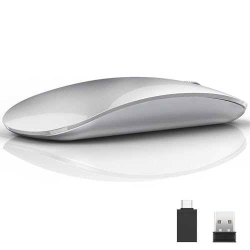 Uiosmuph U58 Souris sans Fil Rechargeable, 2.4G silencieuse Wireless Mouse Ultra Portable Souris Optique avec récepteur USB Nano et de Type C pour...