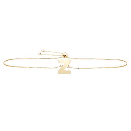 Pulsera ajustable de oro amarillo de 14 quilates, con inicial, 23,5 cm Cover