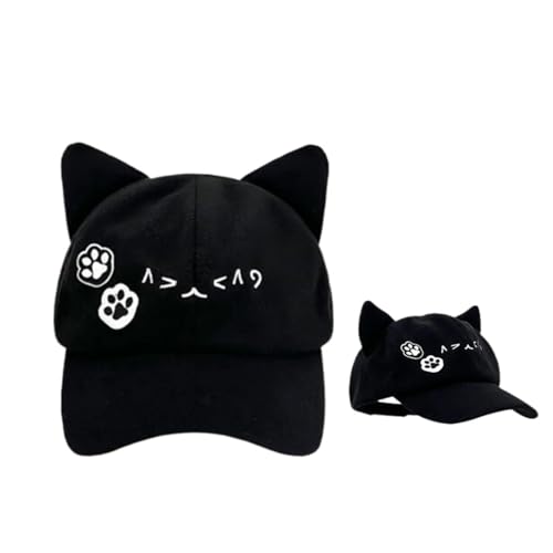Cat Ear Baseball Cap - Kawaii Black Anime Inspired Hat with Adjustable Strap, Cute & Stylish Sun Visor for Women Girls (Black)