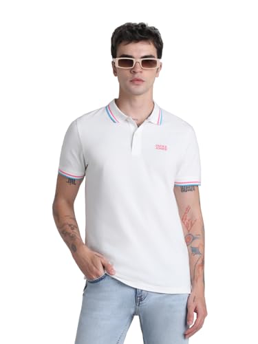 Image of Jack & Jones Men Cotton Solid Slim Fit Polo T-Shirt