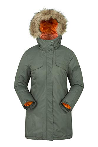 Preisvergleich Produktbild Mountain Warehouse Inferno Parka Damen-Jacke - wasserdichte Regenjacke, verstellbare Damenjacke, Abnehmbarer Pelz, Fronttaschen - für Winter Reisen, Camping, Wandern Khaki 38