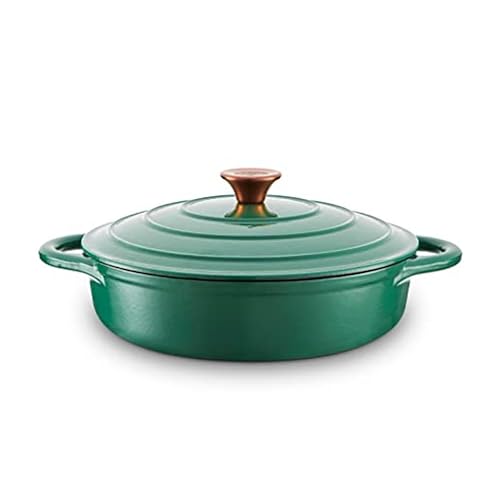 Barbary & Oak BO800253GRN Shallow Cast Iron Casserole Pan with Du...