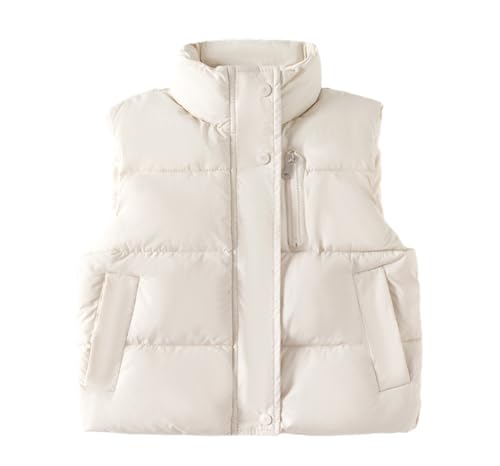 Meufam Baby Boys Girls Water-Resistant Puffer Vest Lightweight Zipper Waistcoat Sleeveless Down Vest Jacket Coat with Pockets (White,140/7-8 Y,Unisex,Big Kid,US,Age,7 Years,8 Years)