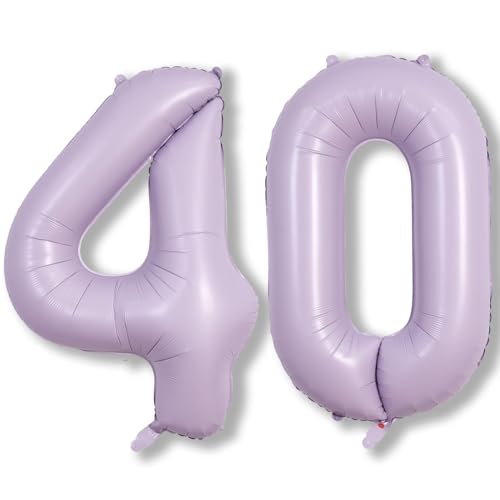 Image of Light Purple Number 40 Birthday Balloons, 40 Inch Large Pastel Dusty Purple Mylar Foil Number 4 & 0 Balloons for Women, 40th Birthday Balloons for 40 Year Old Anniversary Party Decorations Supplies