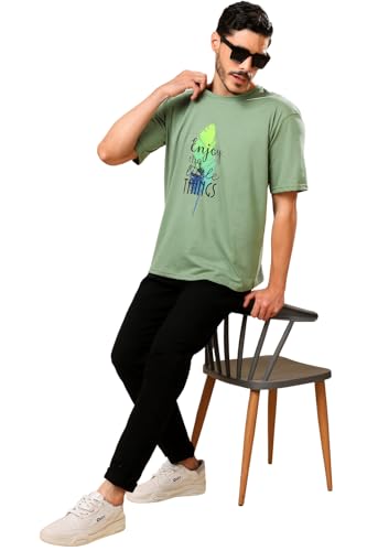 Image of London Hills Men's Cotton Oversized Fit Casual Printed Round Neck, Oversized Longline Drop Shoulder Boho Style T-Shirt