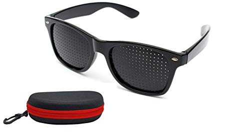 Image of Rockoshop Lazy Spectacles Pinhole Vision Correction Glasses Eyesight Improvement For Men /Women /Kids with Hard Case (Black)