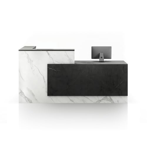 L-Shaped Reception Desk with Counter, 1-Inch Thick Board, Lockable Drawers & Keyboard Tray, Heavy-Duty Front Desk for Office, Salon, Hotel & Clinic