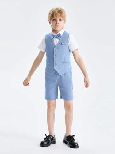 Image of LOLANTA Boys Linen Suit 4 Piece Summer Gentleman Outfit Kids Shorts Set