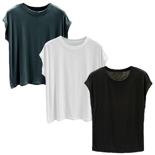T-shirt d'été pour femme en lot de 3 hauts décontractés à col rond