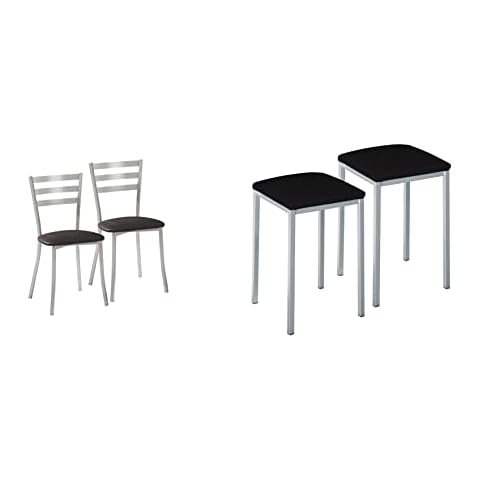ASTIMESA Juego de 2 Sillas y 2 Taburetes de Cocina, Negro Cover