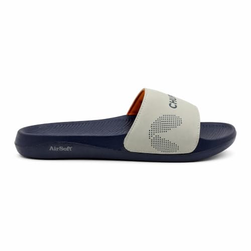 Image of CHUPPS Edge Blue & Grey Drift Orthopedic Slippers | Soft Footpharma Footbed | Breathable Ventilation Holes | Lightweight Flip Flops | Anti-Skid Chappals for Everyday For Mens