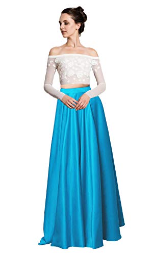 Diydress A-Line Fashion High Waist Long Maxi Skirt with Pockets for Womens Blue